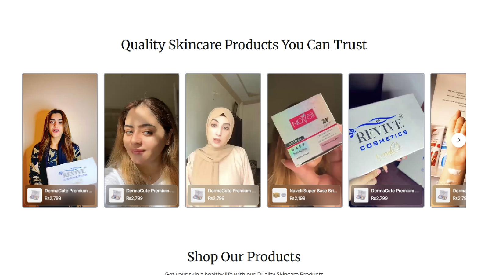 Revive Cosmetics product detail and trust elements