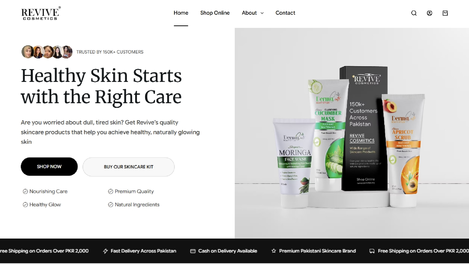 Revive Cosmetics ecommerce website homepage designed by Nuevell