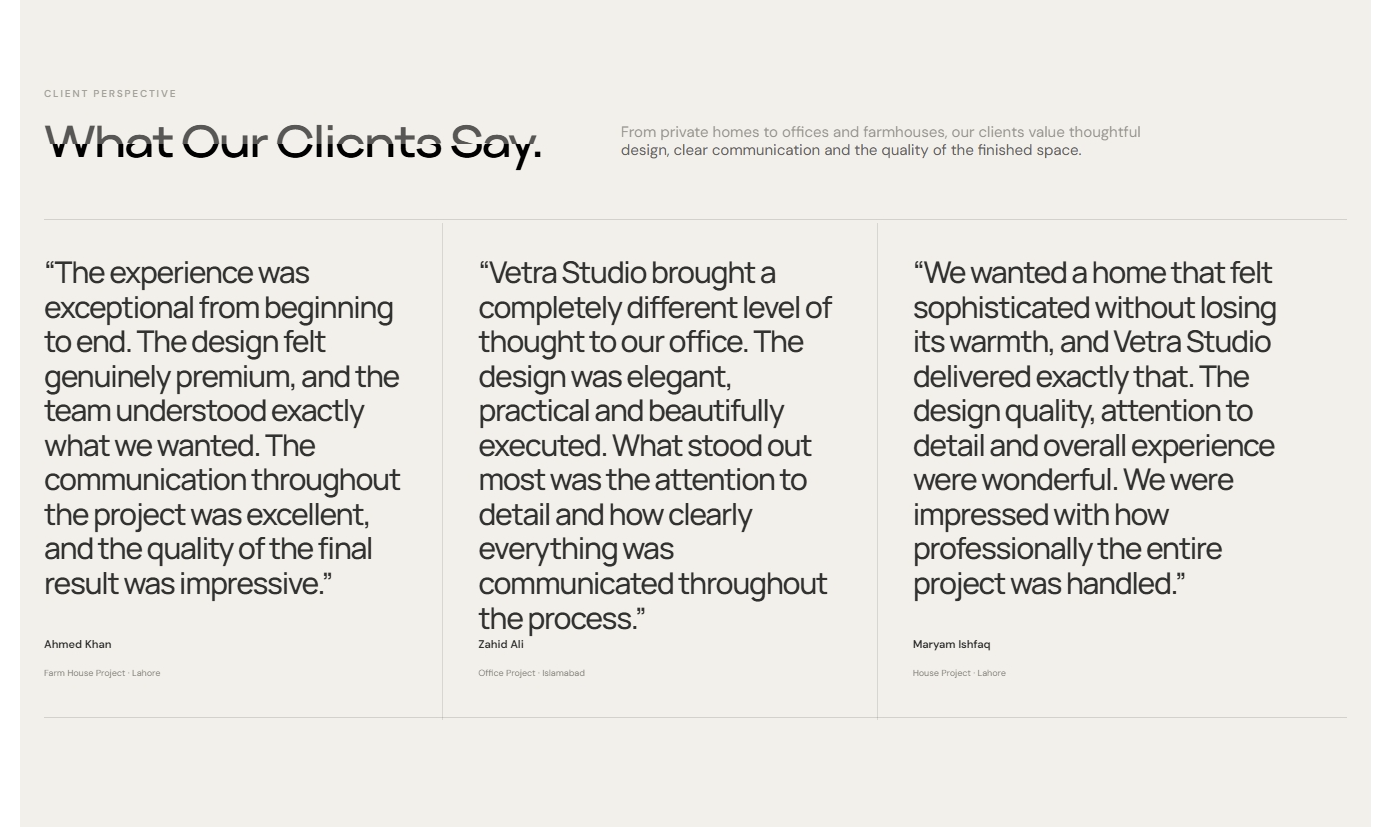 Vetra Studio architectural design portfolio section