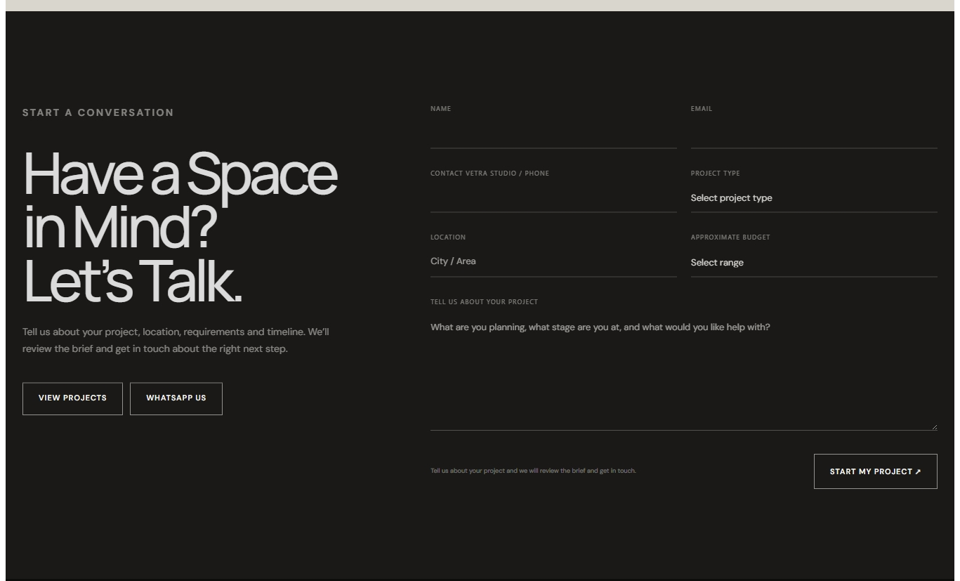 Vetra Studio services and architectural portfolio website