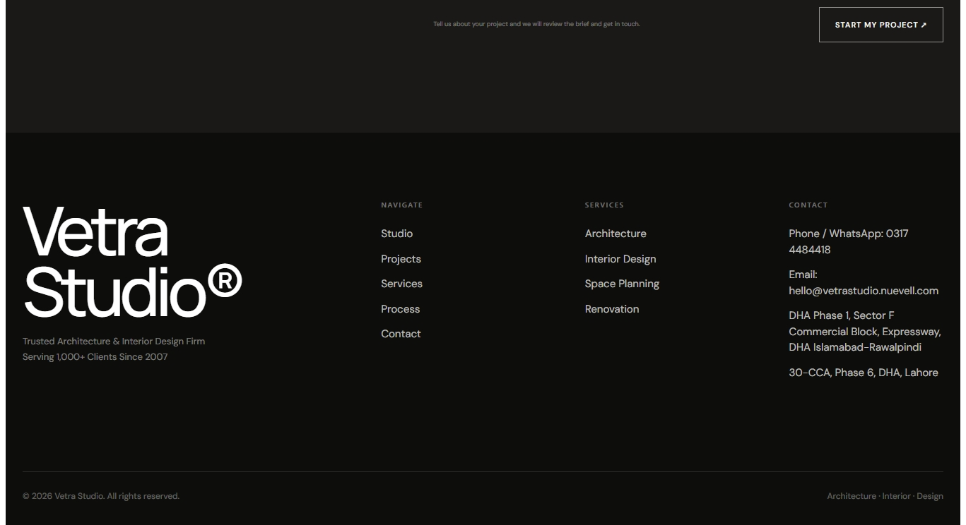 Vetra Studio full architecture portfolio website
